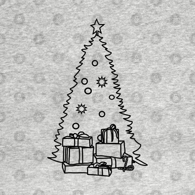 Christmas Tree and Presents Outline by ellenhenryart